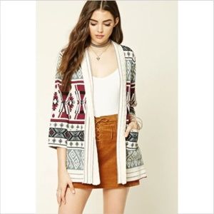 FOREVER 21 Tribal Print Shawl Cardigan Sweater Top